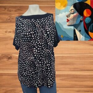 Chicos‎ Travelers Top Womens Black Multicolor Speckles Soft Short Sleeves